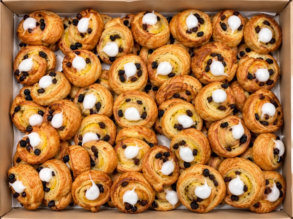 Doos met mini rozijnenkoeken met glazuur